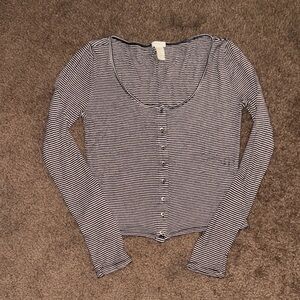 Forever 21 Black and White Striped Button-Up Top